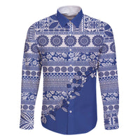 Fiji Marau na Kerisimasi Family Matching Off The Shoulder Long Sleeve Dress and Hawaiian Shirt Blue Tagimoucia Tapa Masi Tribal - Polynesian Pride