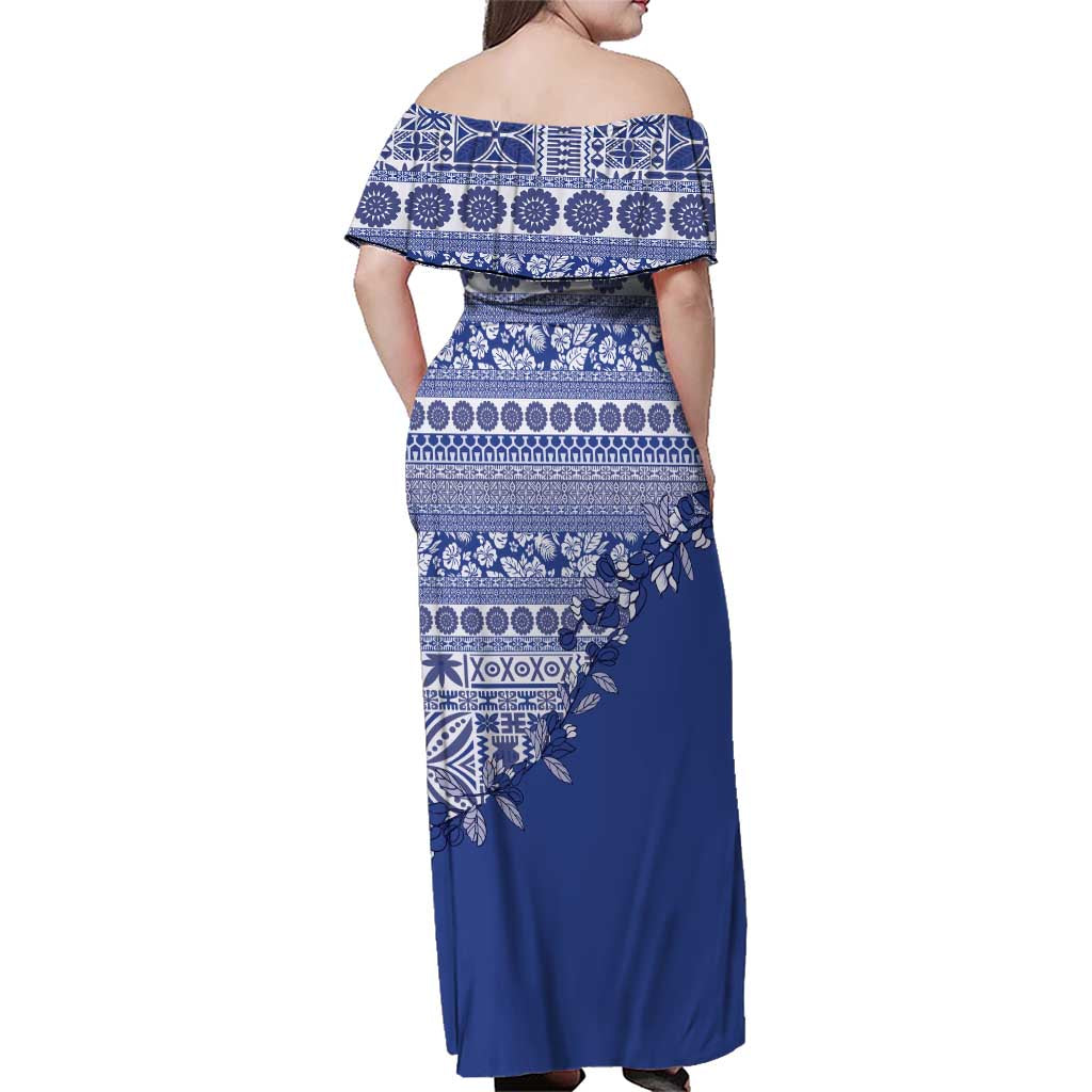 Fiji Marau na Kerisimasi Family Matching Off Shoulder Maxi Dress and Hawaiian Shirt Blue Tagimoucia Tapa Masi Tribal - Polynesian Pride