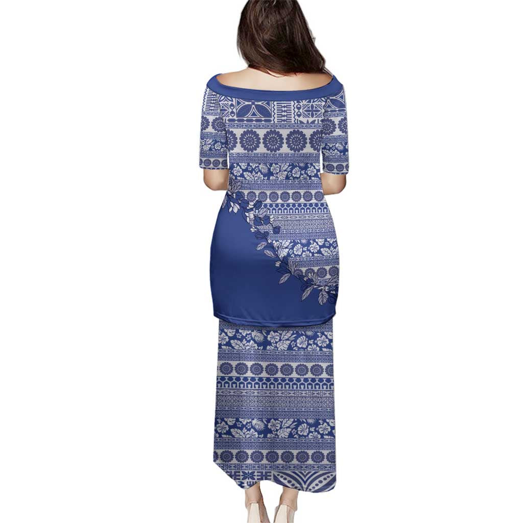 Fiji Marau na Kerisimasi Family Matching Puletasi and Hawaiian Shirt Blue Tagimoucia Tapa Masi Tribal - Polynesian Pride