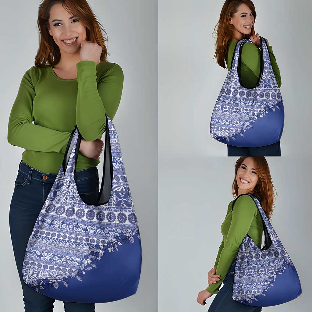 Fiji Marau na Kerisimasi Grocery Bag Blue Tagimoucia Tapa Masi Tribal - Polynesian Pride