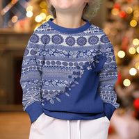 Fiji Marau na Kerisimasi Kid Ugly Christmas Sweater Blue Tagimoucia Tapa Masi Tribal - Polynesian Pride