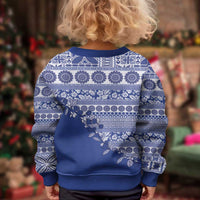 Fiji Marau na Kerisimasi Kid Ugly Christmas Sweater Blue Tagimoucia Tapa Masi Tribal - Polynesian Pride