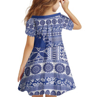 Fiji Marau na Kerisimasi Kid Short Sleeve Dress Blue Tagimoucia Tapa Masi Tribal - Polynesian Pride
