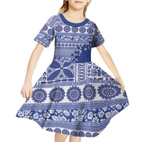 Fiji Marau na Kerisimasi Kid Short Sleeve Dress Blue Tagimoucia Tapa Masi Tribal - Polynesian Pride