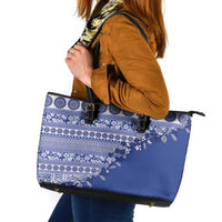 Fiji Marau na Kerisimasi Leather Tote Bag Blue Tagimoucia Tapa Masi Tribal - Polynesian Pride