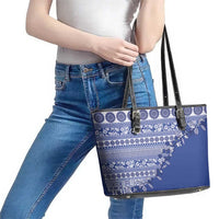 Fiji Marau na Kerisimasi Leather Tote Bag Blue Tagimoucia Tapa Masi Tribal - Polynesian Pride