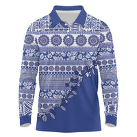 Fiji Marau na Kerisimasi Long Sleeve Polo Shirt Blue Tagimoucia Tapa Masi Tribal - Polynesian Pride