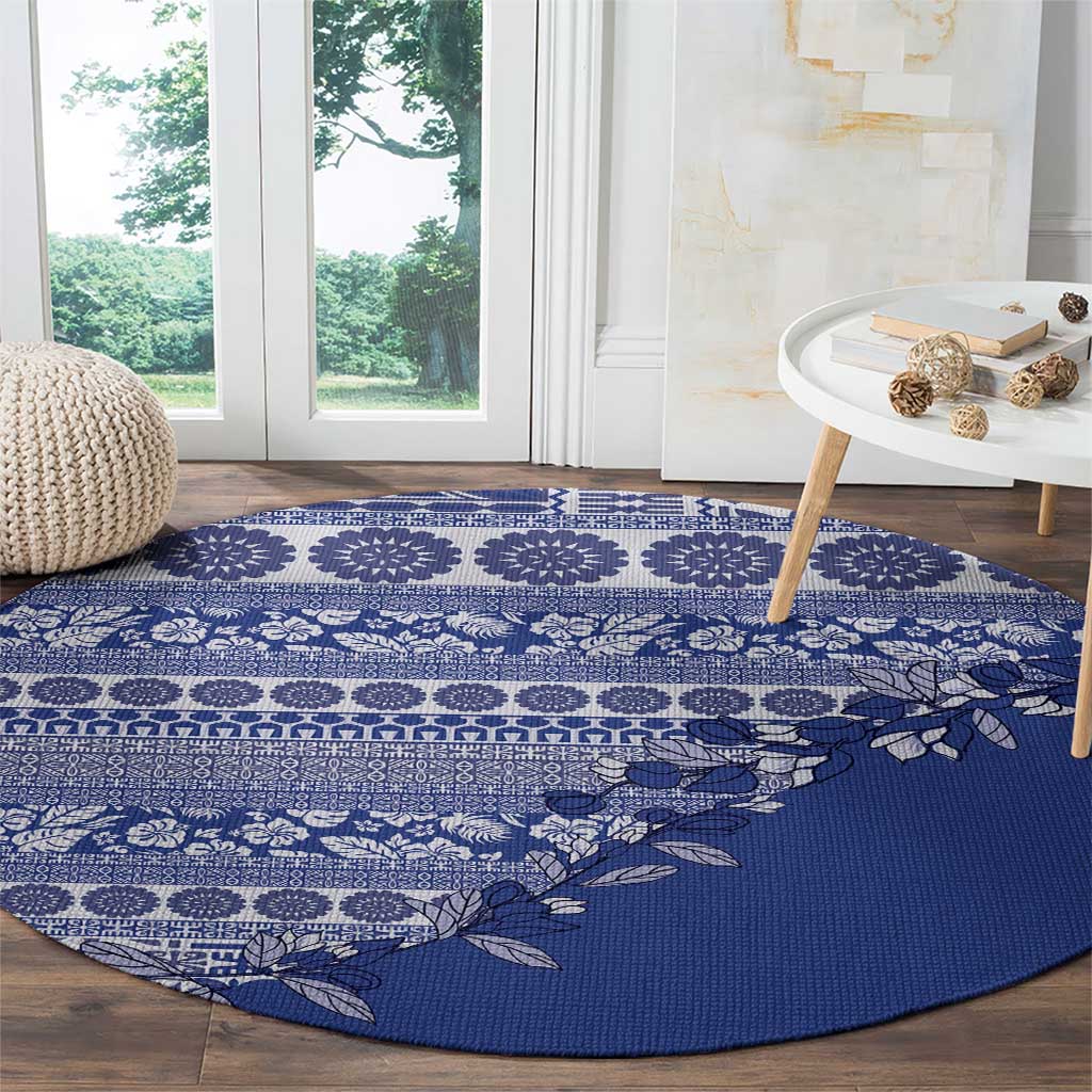 Fiji Marau na Kerisimasi Round Carpet Blue Tagimoucia Tapa Masi Tribal - Polynesian Pride
