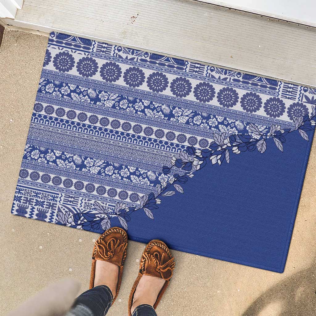 Fiji Marau na Kerisimasi Rubber Doormat Blue Tagimoucia Tapa Masi Tribal - Polynesian Pride