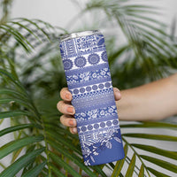 Fiji Marau na Kerisimasi Skinny Tumbler Blue Tagimoucia Tapa Masi Tribal - Polynesian Pride