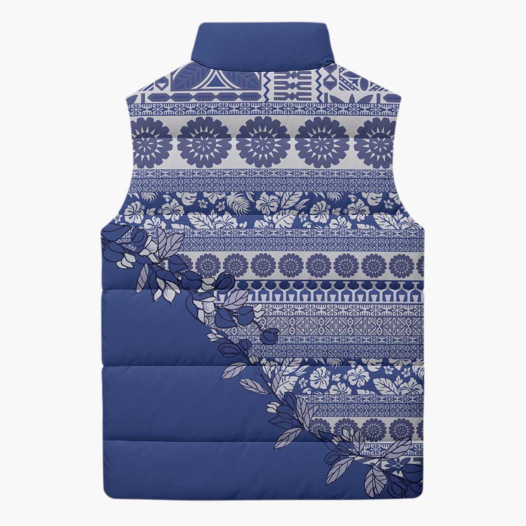 Fiji Marau na Kerisimasi Sleeveless Puffer Jacket Blue Tagimoucia Tapa Masi Tribal - Polynesian Pride