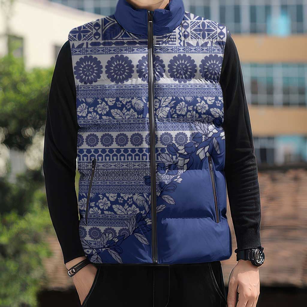 Fiji Marau na Kerisimasi Sleeveless Puffer Jacket Blue Tagimoucia Tapa Masi Tribal - Polynesian Pride