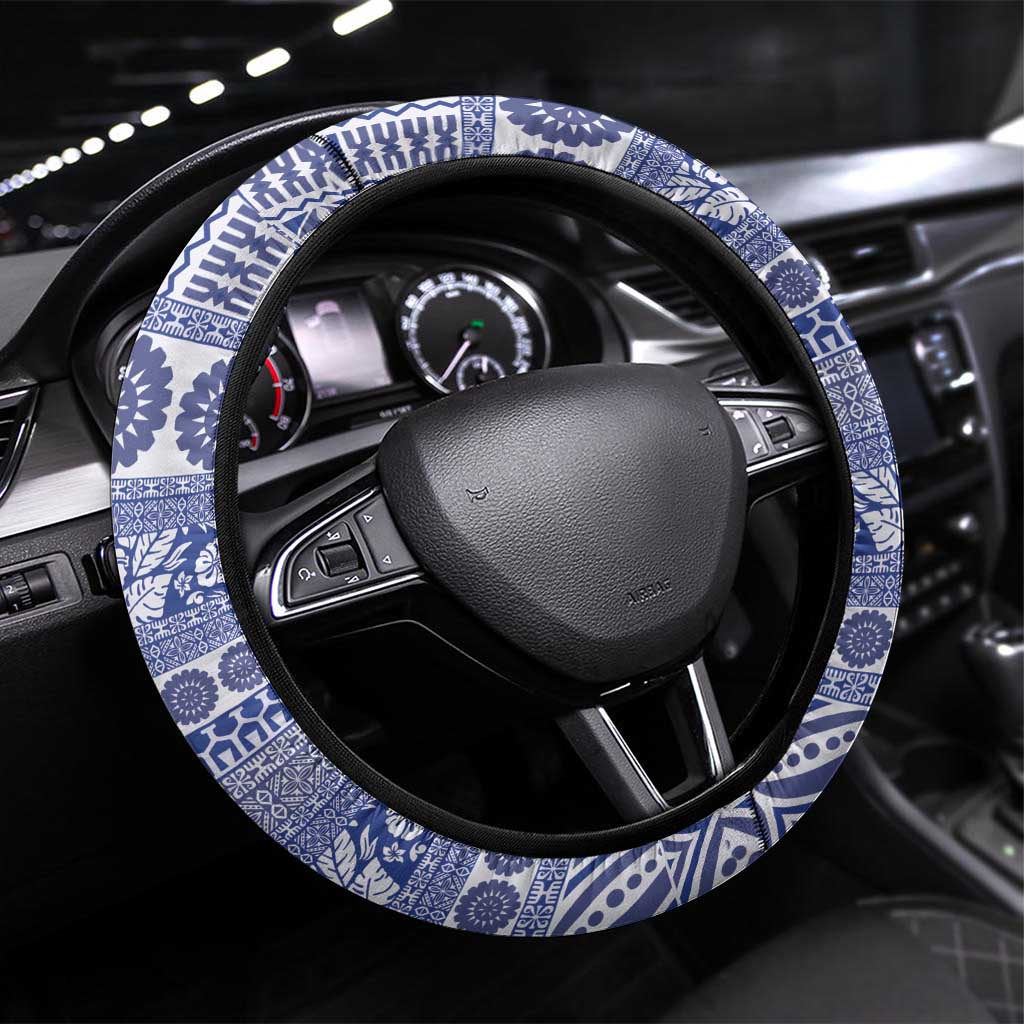 Fiji Marau na Kerisimasi Steering Wheel Cover Blue Tagimoucia Tapa Masi Tribal - Polynesian Pride