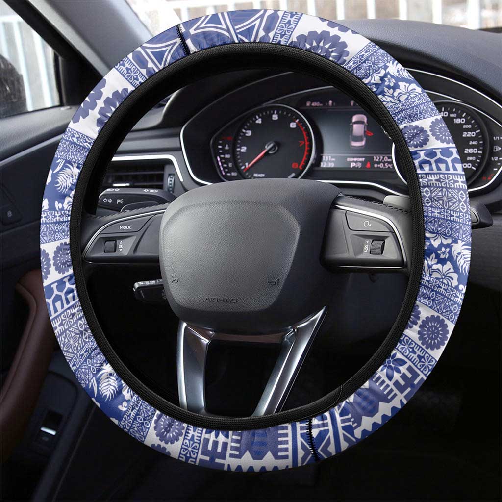 Fiji Marau na Kerisimasi Steering Wheel Cover Blue Tagimoucia Tapa Masi Tribal - Polynesian Pride