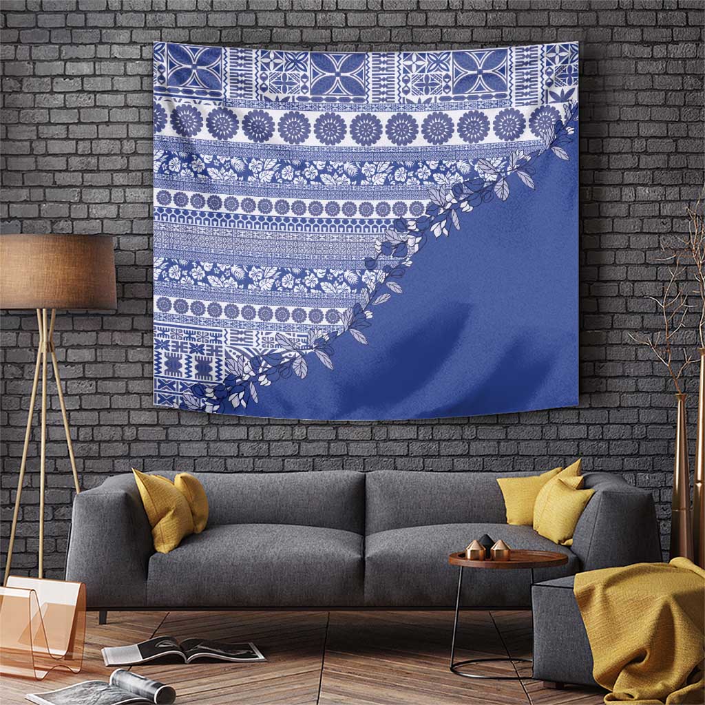 Fiji Marau na Kerisimasi Tapestry Blue Tagimoucia Tapa Masi Tribal - Polynesian Pride
