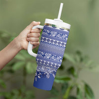 Fiji Marau na Kerisimasi Tumbler With Handle Blue Tagimoucia Tapa Masi Tribal - Polynesian Pride