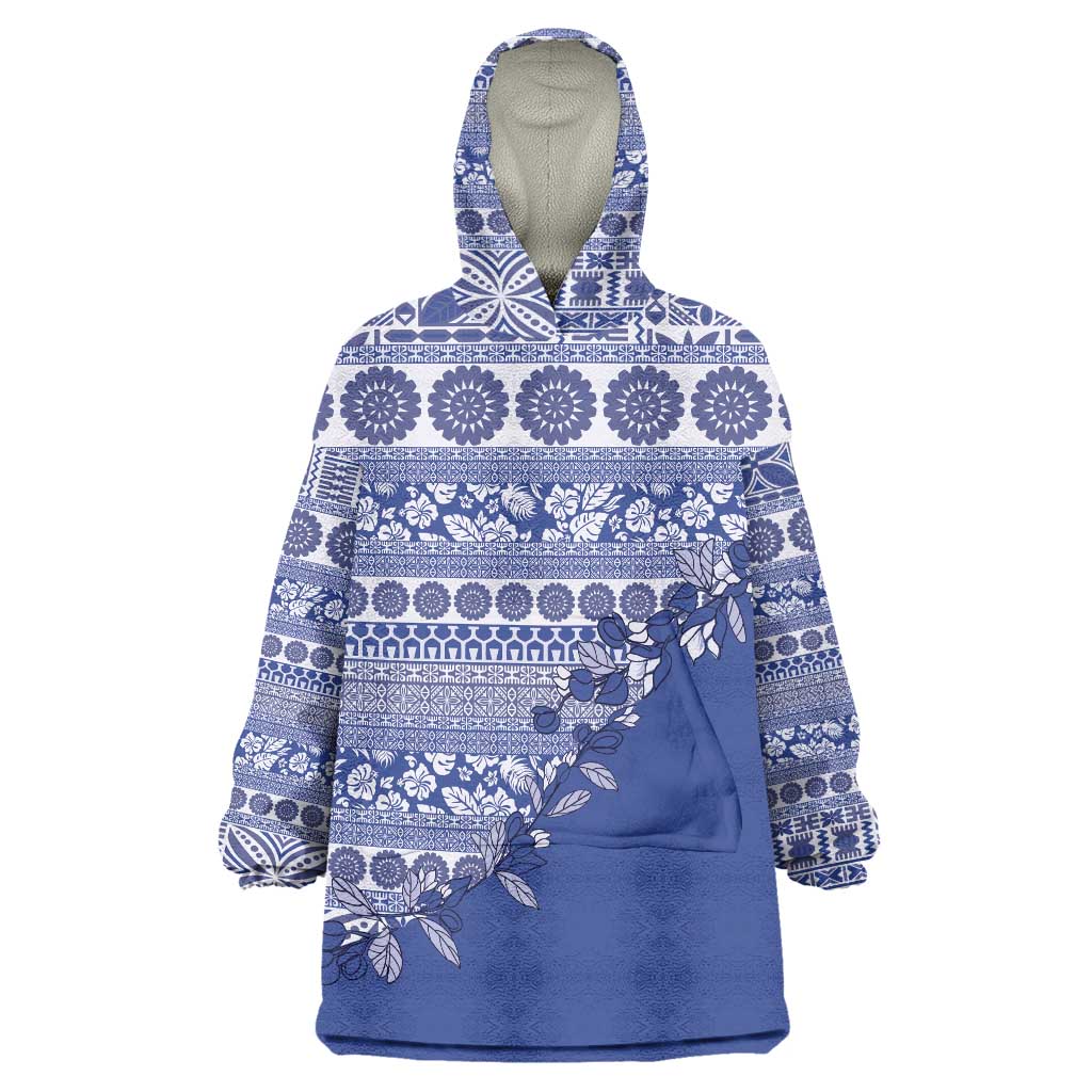 Fiji Marau na Kerisimasi Wearable Blanket Hoodie Blue Tagimoucia Tapa Masi Tribal - Polynesian Pride