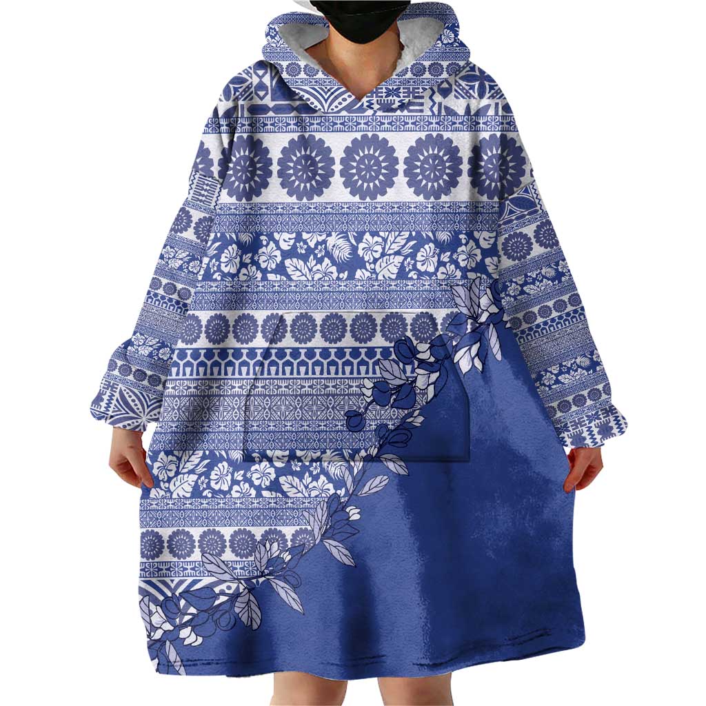 Fiji Marau na Kerisimasi Wearable Blanket Hoodie Blue Tagimoucia Tapa Masi Tribal - Polynesian Pride