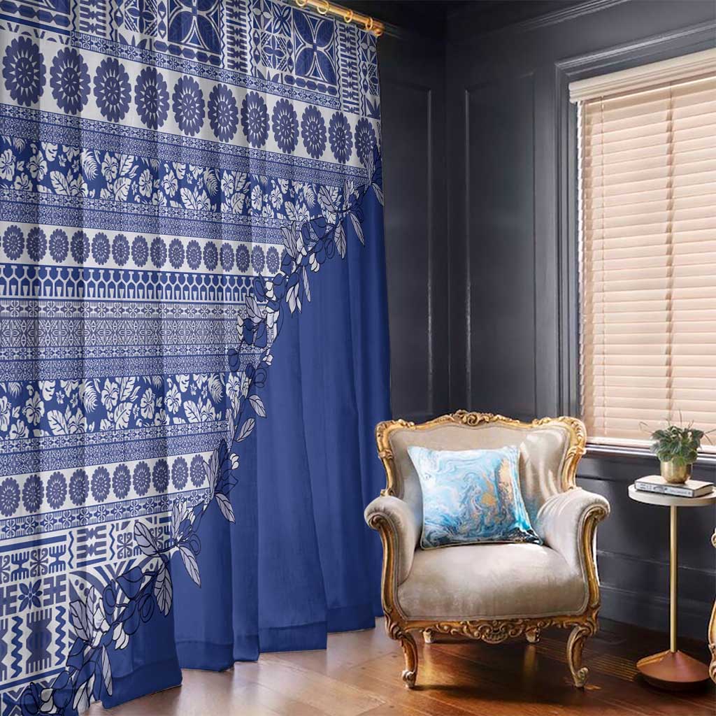Fiji Marau na Kerisimasi Window Curtain Blue Tagimoucia Tapa Masi Tribal - Polynesian Pride