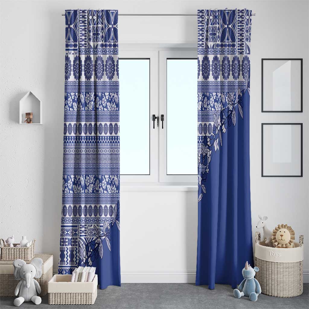 Fiji Marau na Kerisimasi Window Curtain Blue Tagimoucia Tapa Masi Tribal - Polynesian Pride