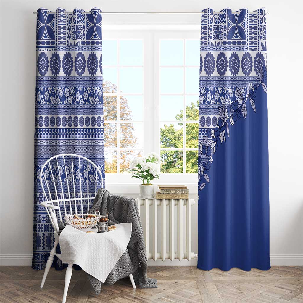 Fiji Marau na Kerisimasi Window Curtain Blue Tagimoucia Tapa Masi Tribal - Polynesian Pride