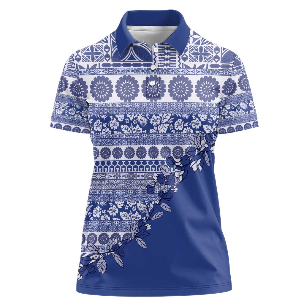 Fiji Marau na Kerisimasi Women Polo Shirt Blue Tagimoucia Tapa Masi Tribal - Polynesian Pride