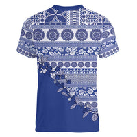 Fiji Marau na Kerisimasi Women V-Neck T-Shirt Blue Tagimoucia Tapa Masi Tribal - Polynesian Pride