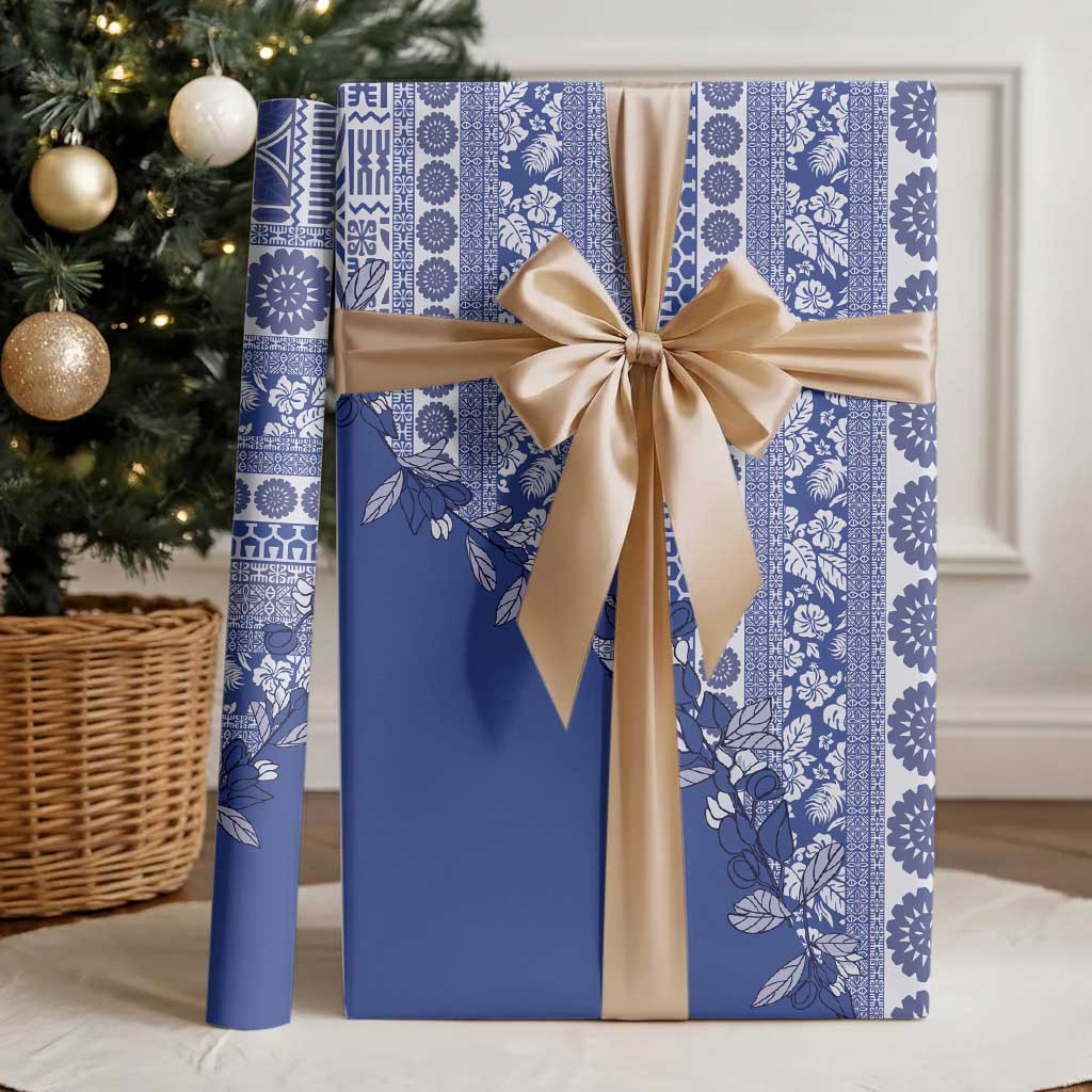 Fiji Marau na Kerisimasi Wrapping Paper Blue Tagimoucia Tapa Masi Tribal - Polynesian Pride