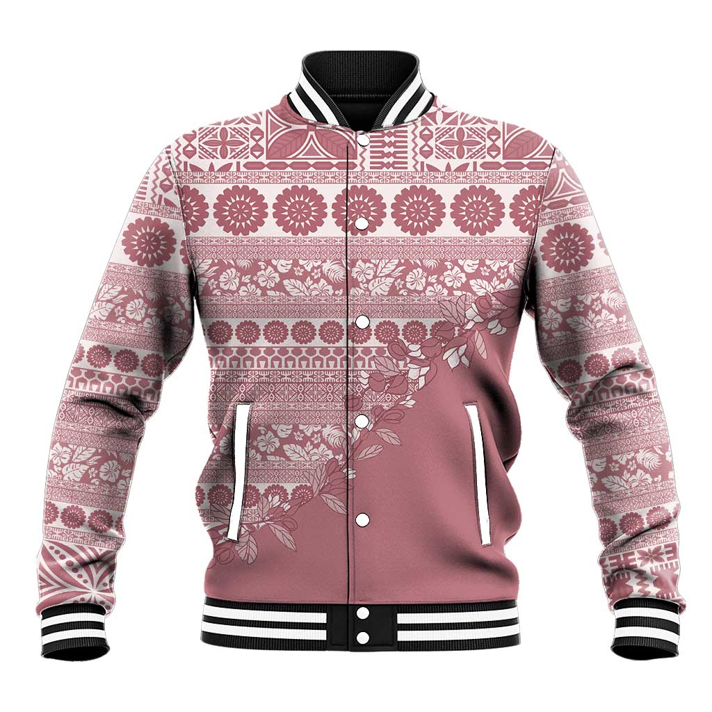 Fiji Marau na Kerisimasi Baseball Jacket Dusty Rose Tagimoucia Tapa Masi Tribal - Polynesian Pride