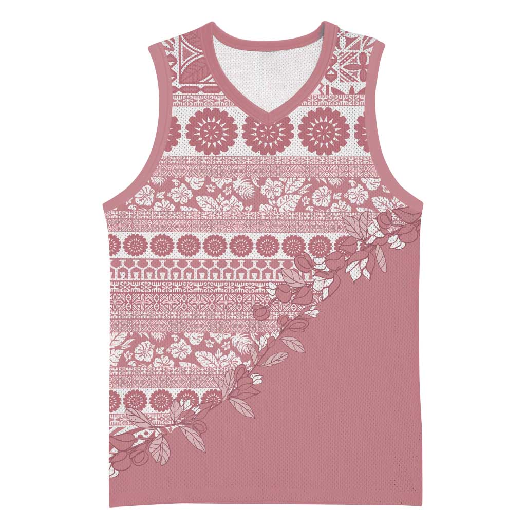 Fiji Marau na Kerisimasi Basketball Jersey Dusty Rose Tagimoucia Tapa Masi Tribal - Polynesian Pride