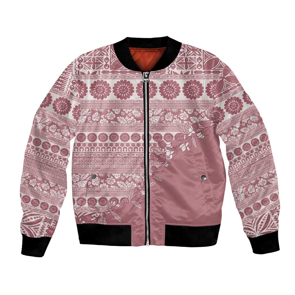 Fiji Marau na Kerisimasi Bomber Jacket Dusty Rose Tagimoucia Tapa Masi Tribal - Polynesian Pride