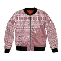 Fiji Marau na Kerisimasi Bomber Jacket Dusty Rose Tagimoucia Tapa Masi Tribal - Polynesian Pride