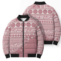 Fiji Marau na Kerisimasi Bomber Puffer Jacket Dusty Rose Tagimoucia Tapa Masi Tribal - Polynesian Pride
