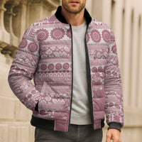 Fiji Marau na Kerisimasi Bomber Puffer Jacket Dusty Rose Tagimoucia Tapa Masi Tribal - Polynesian Pride
