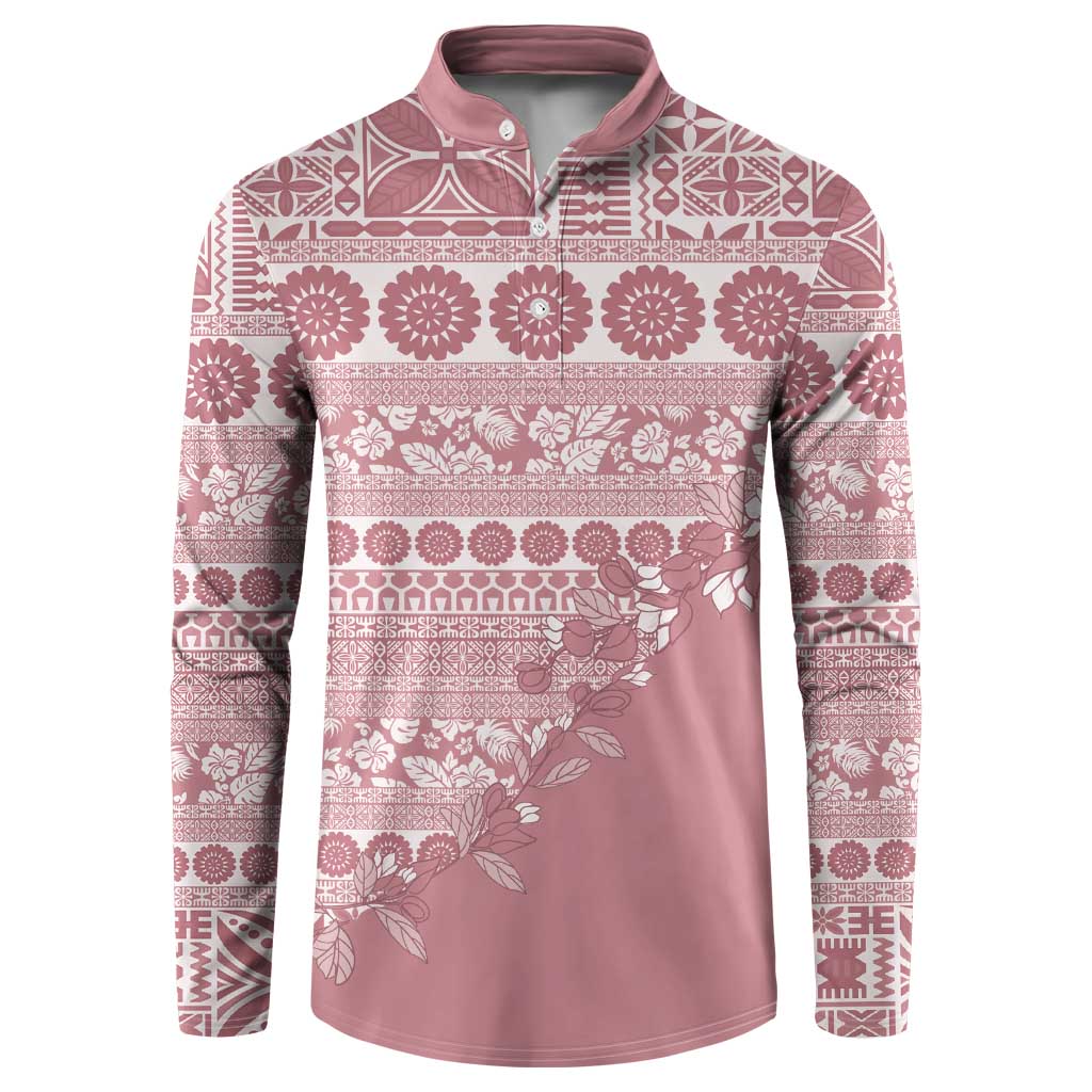 Fiji Marau na Kerisimasi Button Sweatshirt Dusty Rose Tagimoucia Tapa Masi Tribal - Polynesian Pride