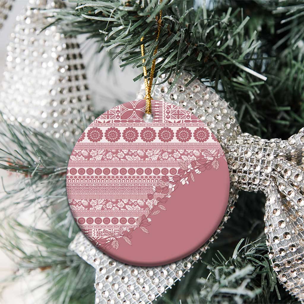 Fiji Marau na Kerisimasi Ceramic Ornament Dusty Rose Tagimoucia Tapa Masi Tribal - Polynesian Pride