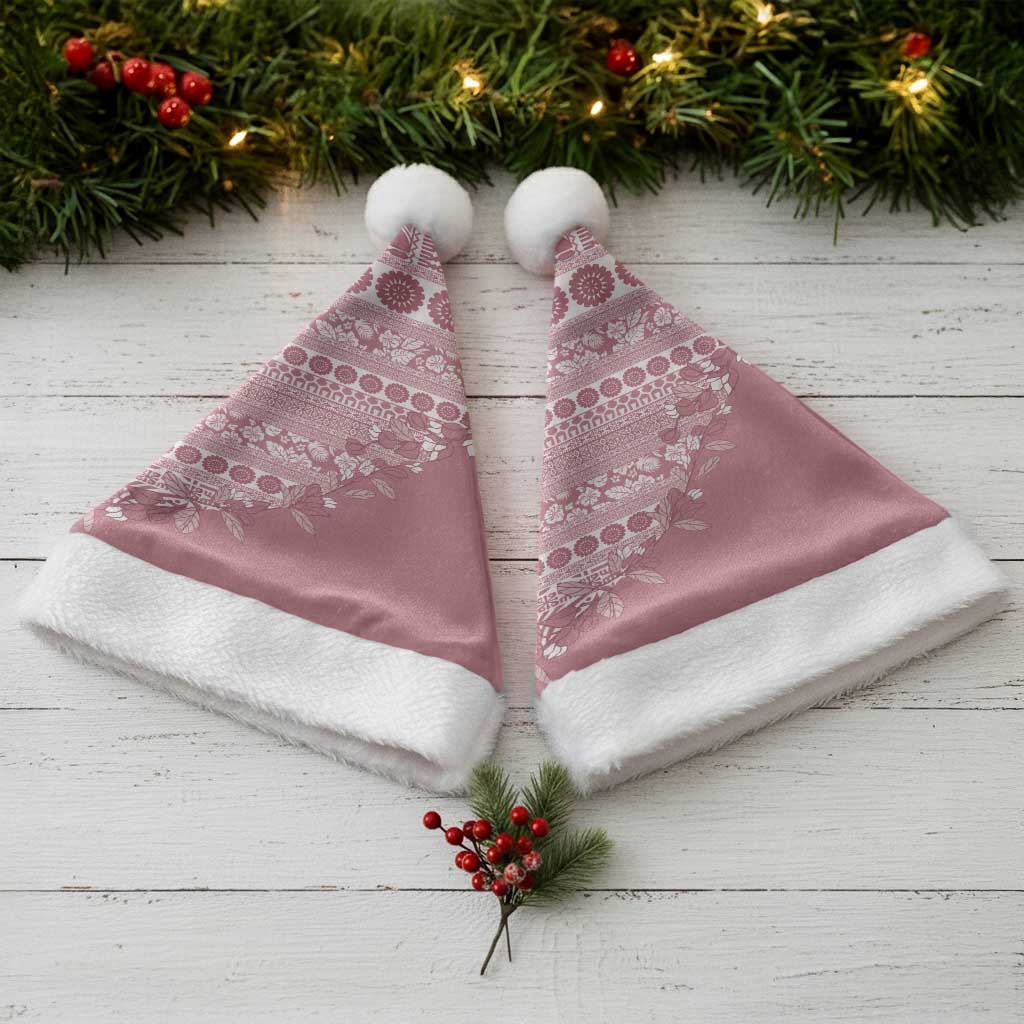 Fiji Marau na Kerisimasi Christmas Santa Hat Dusty Rose Tagimoucia Tapa Masi Tribal - Polynesian Pride