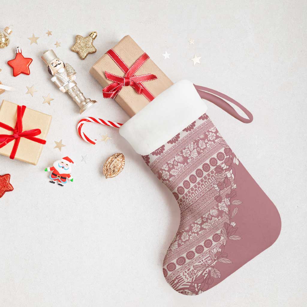 Fiji Marau na Kerisimasi Christmas Stocking Dusty Rose Tagimoucia Tapa Masi Tribal - Polynesian Pride