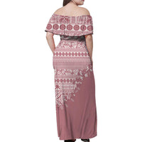 Fiji Marau na Kerisimasi Family Matching Off Shoulder Maxi Dress and Hawaiian Shirt Dusty Rose Tagimoucia Tapa Masi Tribal - Polynesian Pride