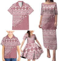 Fiji Marau na Kerisimasi Family Matching Puletasi and Hawaiian Shirt Dusty Rose Tagimoucia Tapa Masi Tribal - Polynesian Pride