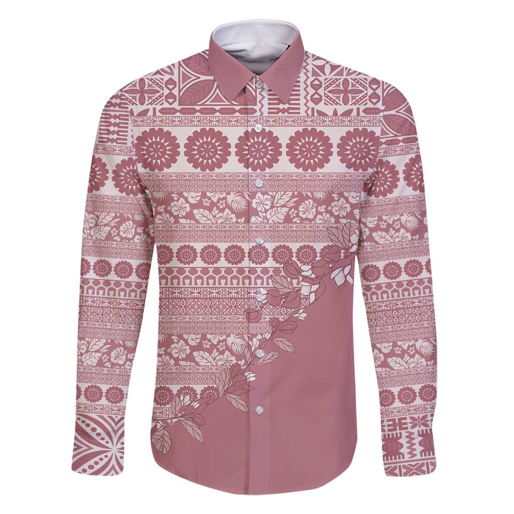 Fiji Marau na Kerisimasi Family Matching Summer Maxi Dress and Hawaiian Shirt Dusty Rose Tagimoucia Tapa Masi Tribal - Polynesian Pride