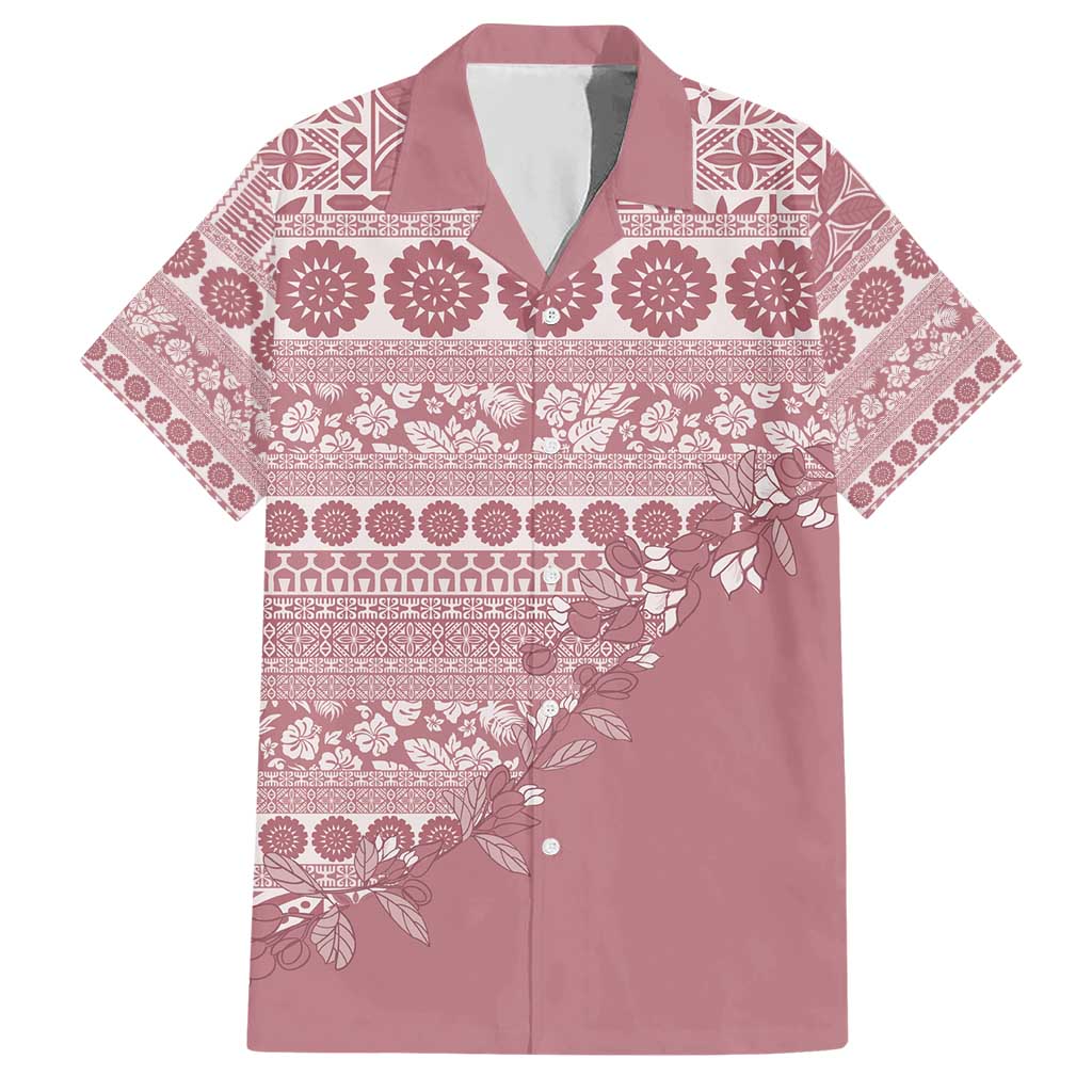 Fiji Marau na Kerisimasi Hawaiian Shirt Dusty Rose Tagimoucia Tapa Masi Tribal - Polynesian Pride
