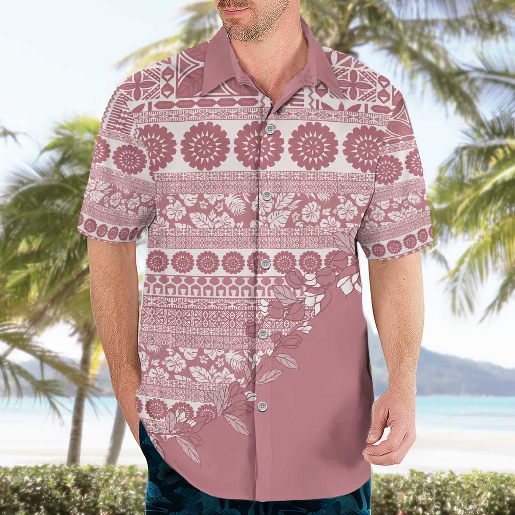 Fiji Marau na Kerisimasi Hawaiian Shirt Dusty Rose Tagimoucia Tapa Masi Tribal - Polynesian Pride