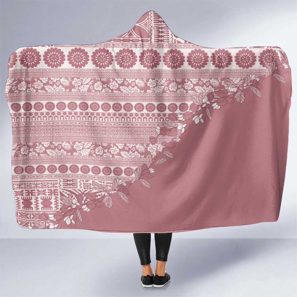 Fiji Marau na Kerisimasi Hooded Blanket Dusty Rose Tagimoucia Tapa Masi Tribal - Polynesian Pride