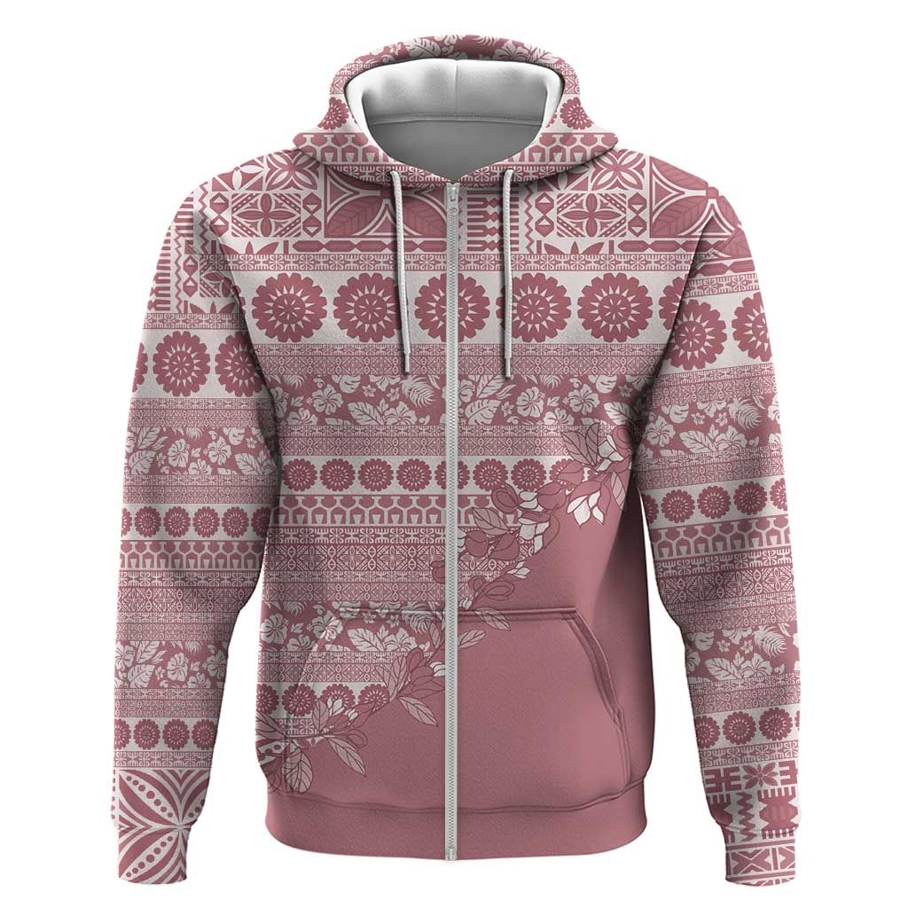 Fiji Marau na Kerisimasi Hoodie Dusty Rose Tagimoucia Tapa Masi Tribal LT9 Zip Hoodie Pink - Polynesian Pride