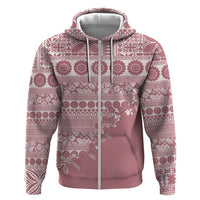 Fiji Marau na Kerisimasi Hoodie Dusty Rose Tagimoucia Tapa Masi Tribal LT9 Zip Hoodie Pink - Polynesian Pride