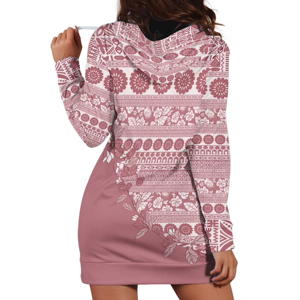 Fiji Marau na Kerisimasi Hoodie Dress Dusty Rose Tagimoucia Tapa Masi Tribal - Polynesian Pride