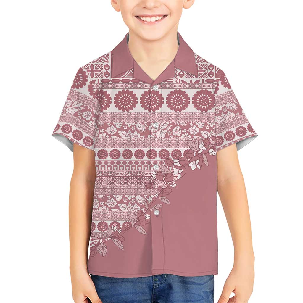 Fiji Marau na Kerisimasi Kid Hawaiian Shirt Dusty Rose Tagimoucia Tapa Masi Tribal LT9 Kid Pink - Polynesian Pride