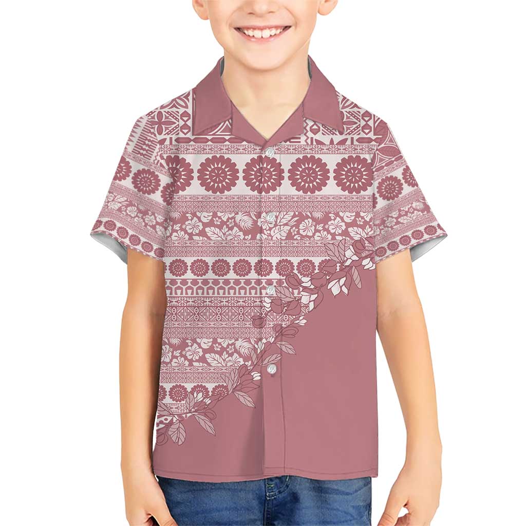 Fiji Marau na Kerisimasi Kid Hawaiian Shirt Dusty Rose Tagimoucia Tapa Masi Tribal - Polynesian Pride