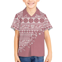 Fiji Marau na Kerisimasi Kid Hawaiian Shirt Dusty Rose Tagimoucia Tapa Masi Tribal LT9 Kid Pink - Polynesian Pride